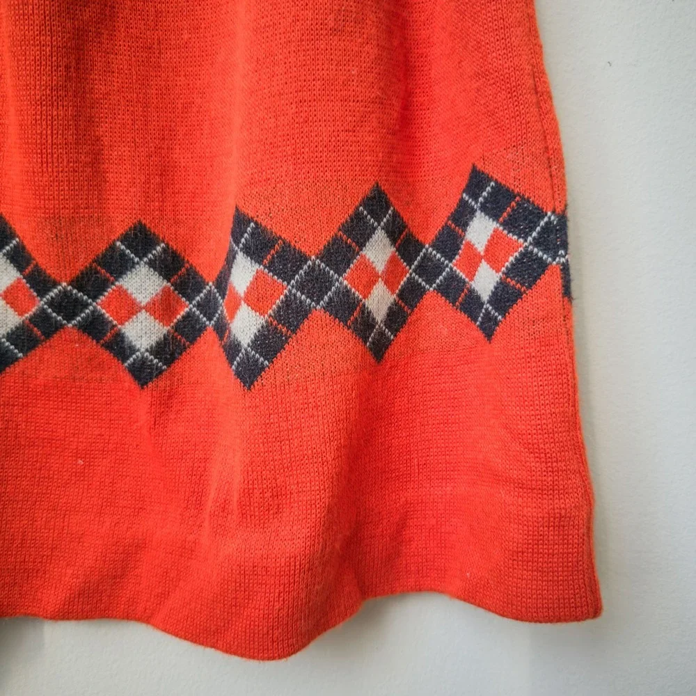 Vintage 70s/80s Vibrant Orange Argyle Pattern Skirt Size S Retro Preppy